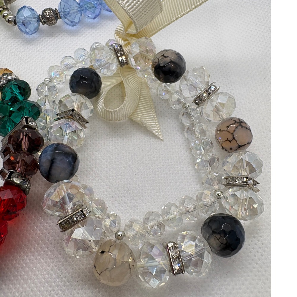 Lot of 5 Beaded Stretch Bracelets Crystal Glass Stone Cross Charm Multi Color - Picture 6 of 9